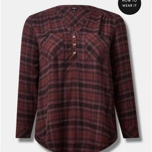 Torrid Harper Brown Plaid Brushed Rayon Tunic Pullover size 3